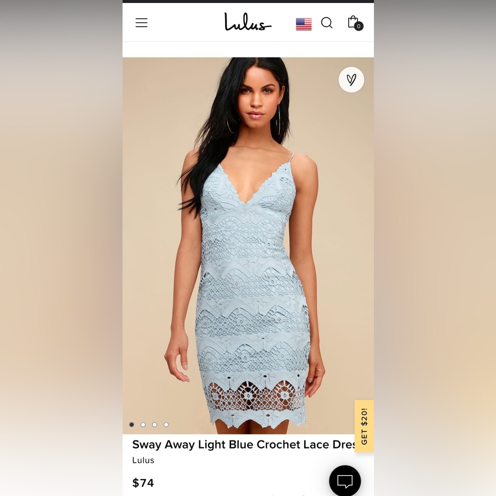 Lulus like new (worn once) size medium light blue crochet spaghetti strap dress.